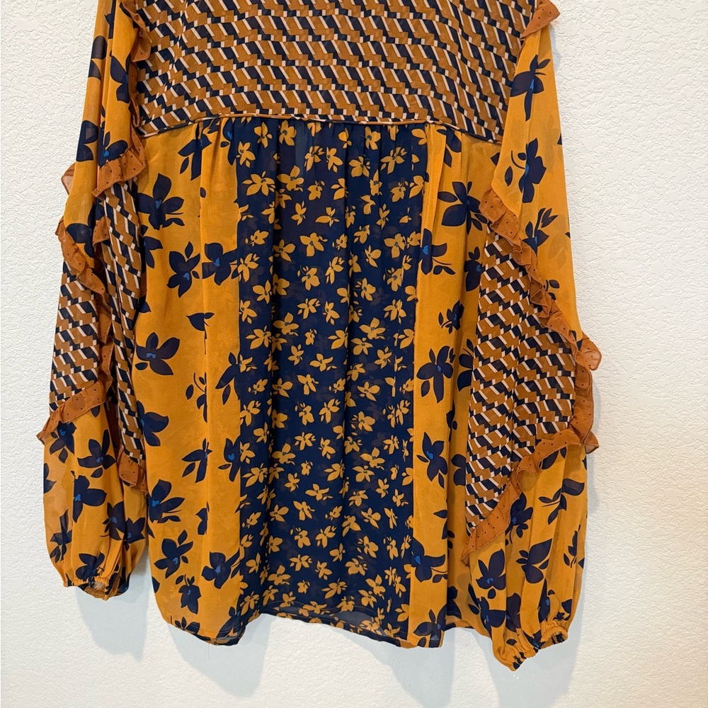 CAbi Floral Blouse - Navy and Mustard - Picture 2 of 4
